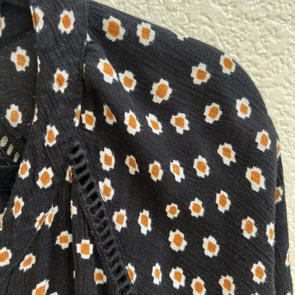 Amuse Society A Line Mini Dress Long Flare Slv Sz L Black Little Floral Boho - Picture 5 of 8